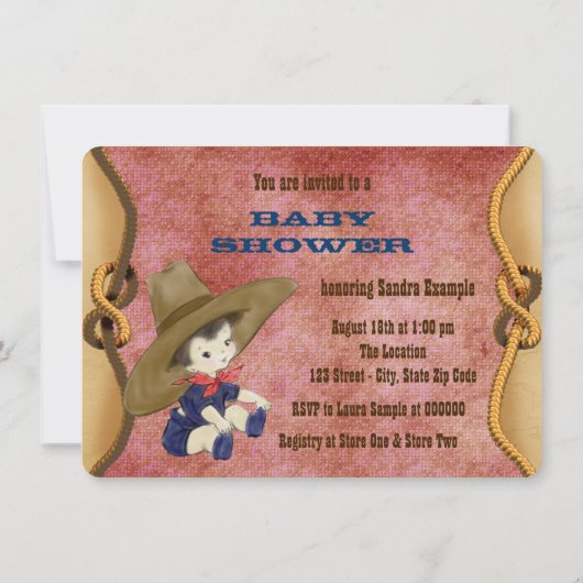 Kleine Cowboy Baby shower Kaart (Achterkant)