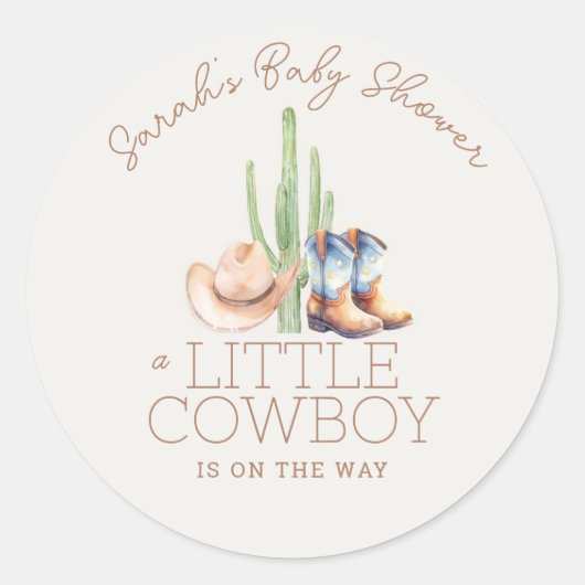 Kleine Cowboy Baby shower Ronde Sticker (Voorkant)