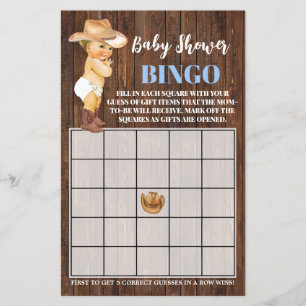 Kleine Cowboy Blue Baby shower Bingo Game Card Flyer