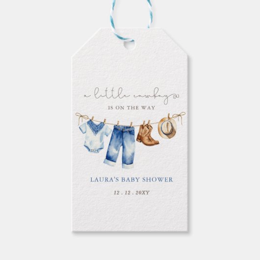 Kleine Cowboy Boy Baby shower Cadeaulabel (Voorkant)