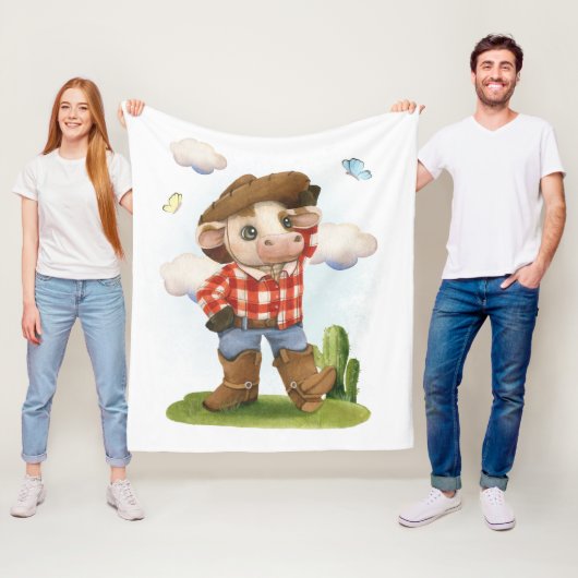Kleine Cowboy Cute bull Fleece Deken (In situ)