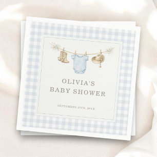 Kleine Cowboy Gingham Blauwe Jongens Baby Shower F Servet