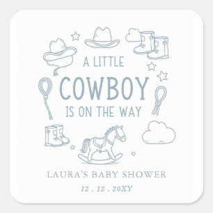 Kleine Cowboy Jongen Baby Borrel Vierkante Sticker