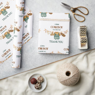 Kleine Cowboy Koe Western Clothesline Baby Shower Cadeaupapier