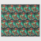 Kleine cowboy met kerstkostuum op paard cadeaupapier (Vlak)