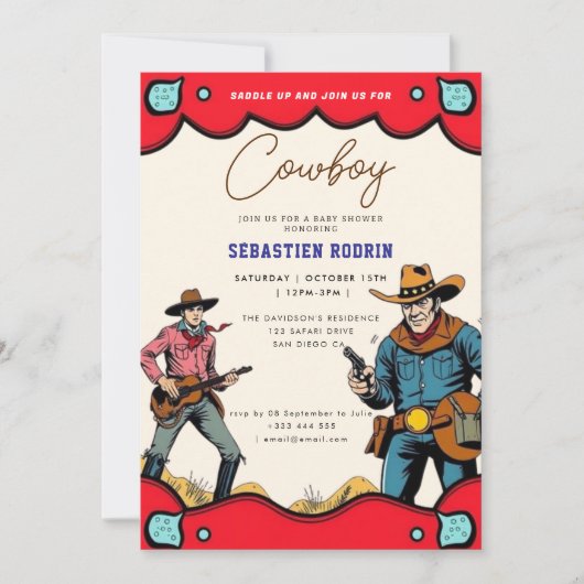 Kleine Cowboy Modern Baby shower Invitation Kaart (Voorkant)