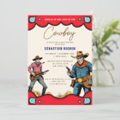 Kleine Cowboy Modern Baby shower Invitation Kaart (Staand voorkant)