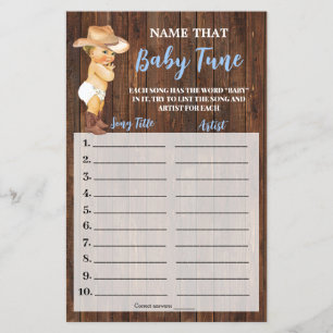 Kleine Cowboy-naam die Baby Tune Shower Game-kaart Flyer