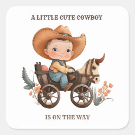 Kleine cowboy onderweg, jongen baby shower western vierkante sticker