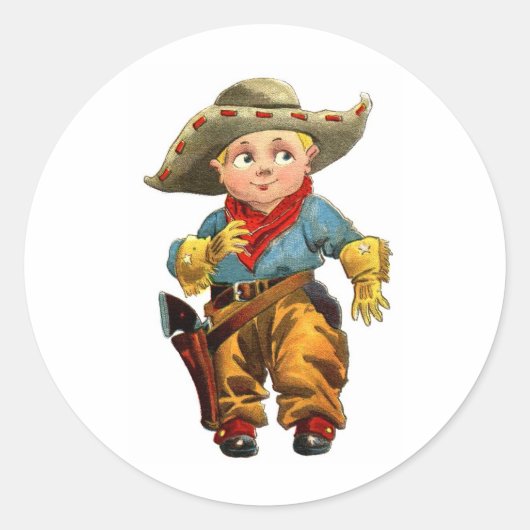 Kleine Cowboy Ronde Sticker (Voorkant)