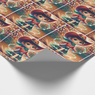 Kleine Cowboy Twirling Kerstverlichting Cadeaupapier