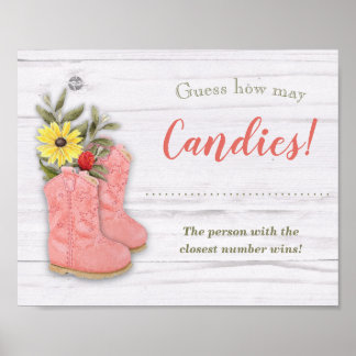 Kleine Cowgirl Bootie White Wood Shower Game Sign Poster