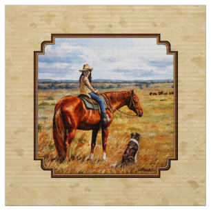 Kleine Cowgirl op Cattle Horse Yellow Stof
