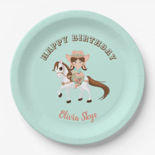 Kleine cowgirl op paard Meisjes western verjaardag Papieren Bordje