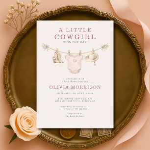 Kleine Cowgirl Roze Waslijn Meisje Baby Shower Kaart