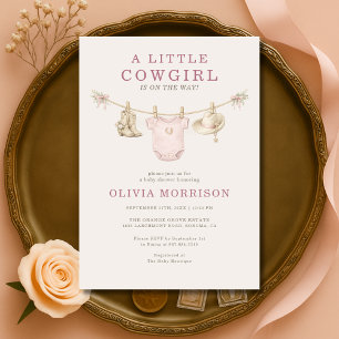 Kleine Cowgirl Roze Wasmijn Meisje Baby Shower Kaart