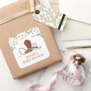 Kleine Cowgirl Western Bloemen Meisje Baby Borrel Vierkante Sticker