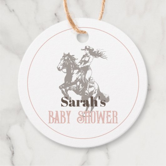 Kleine Cowgirl Western Roze Meisje Baby shower Bedankjes Labels (Voorkant)