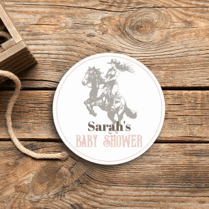 Kleine Cowgirl Western Roze Meisje Baby shower Ronde Sticker