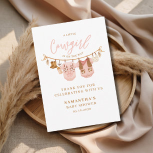Kleine Cowgirl Westerse Waslijn Baby Shower Bedankkaart