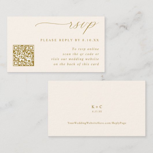 Kleine Crème en Gouden Huwelijk QR Code RSVP Informatiekaartje (Voorkant / Achterkant)