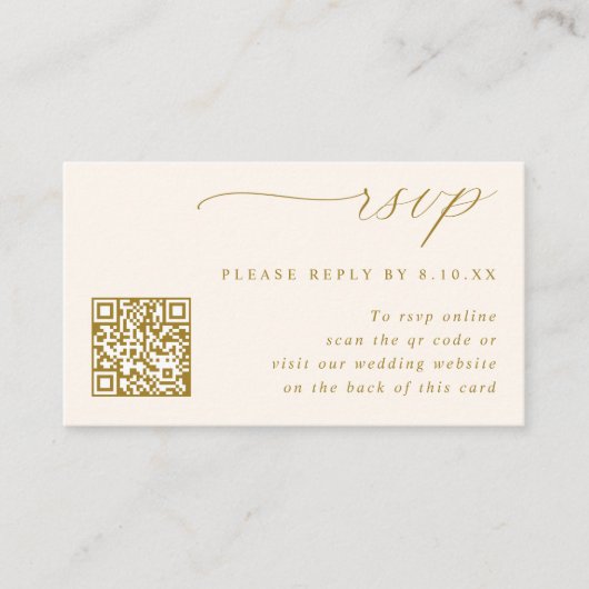 Kleine Crème en Gouden Huwelijk QR Code RSVP Informatiekaartje (Voorkant)