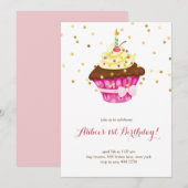 Kleine Cupcake Eerste Verjaardag Uitnodiging (Voorkant / Achterkant)