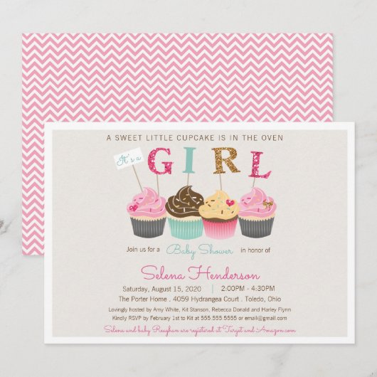 Kleine Cupcake Het is een Girl Baby Sprinkle of Sh Kaart (Voorkant / Achterkant)