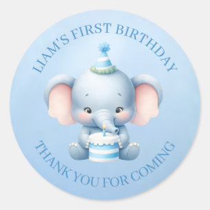 Kleine Cute Olifant 1e Verjaardag Bedankt Blauw Ronde Sticker