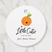 Kleine Cutie Baby shower Hand Lettered Cutie Orang Bedankjes Labels (Voorkant)