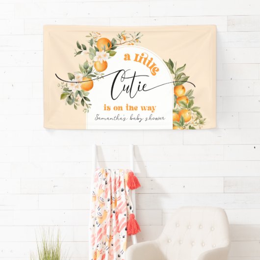 Kleine cutie is op de weg citrus baby shower spandoek (Insitu)
