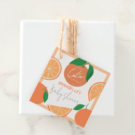Kleine Cutie Modern Oranje Baby shower Bedankjes Labels (In situ)