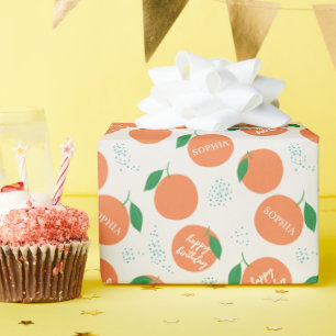 Kleine Cutie Modern Sinaasappel Kids Verjaardag Cadeaupapier