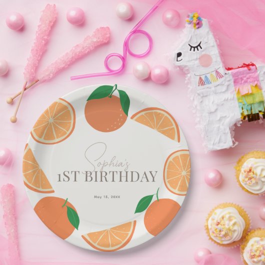 Kleine Cutie Modern Sinaasappel & Sinaasappel Slic Papieren Bordje (Feest)
