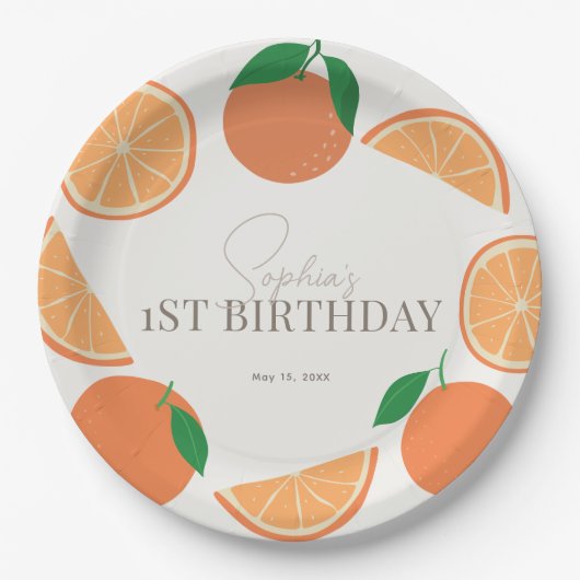 Kleine Cutie Modern Sinaasappel & Sinaasappel Slic Papieren Bordje (Voorkant)