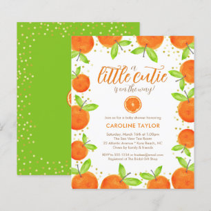 Kleine Cutie op Weg Oranje Baby shower Uitnodiging