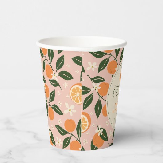 Kleine Cutie Oranje Citrus Baby shower Papieren Bekers (Rechts)