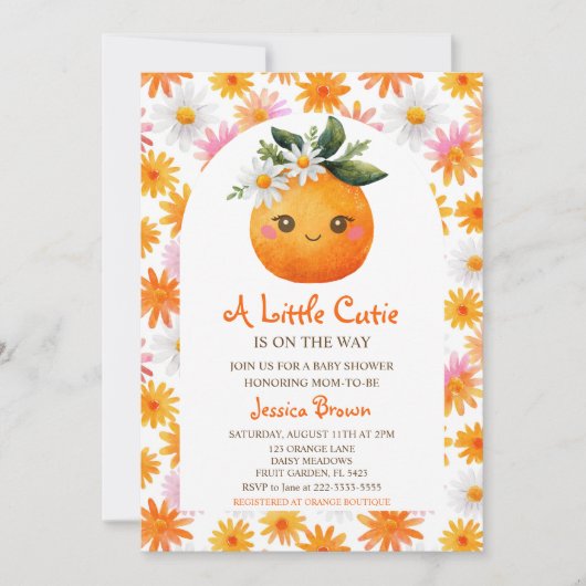 Kleine Cutie Oranje Citrus Waterverf Baby shower Kaart (Voorkant)