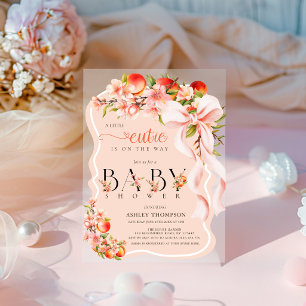 Kleine Cutie Peach Bloemboog Acryl Baby Shower Uitnodigingen