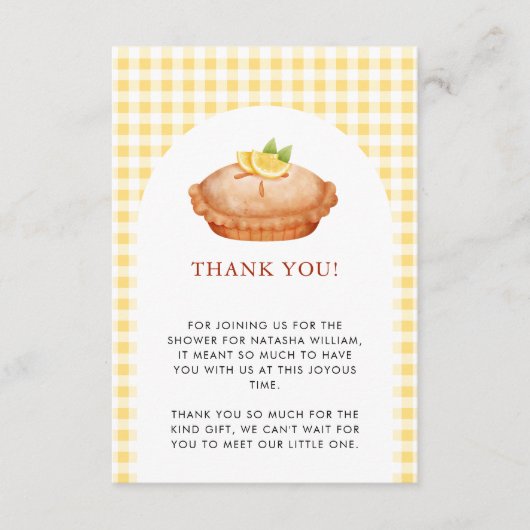 Kleine Cutie Pie Geel Baby shower Dank u Informatiekaartje (Voorkant)