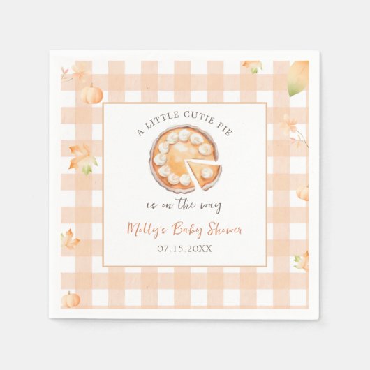 Kleine Cutie Pie Herfst Pompoen Gingham Baby showe Servet (Voorkant)