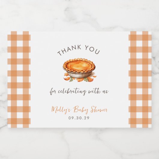 Kleine Cutie Pie Herfst Pompoen Gingham Baby showe Sparkling Wijnetiket (Enkel label)