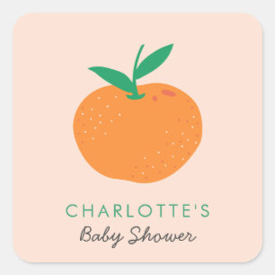 Kleine Cutie Sinaasappel Baby shower Vierkante Sti Vierkante Sticker
