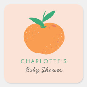 Kleine Cutie Sinaasappel Baby shower Vierkante Sti Vierkante Sticker