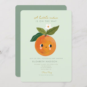 Kleine Cutie Sinaasappel Citrus Baby shower Invita Kaart