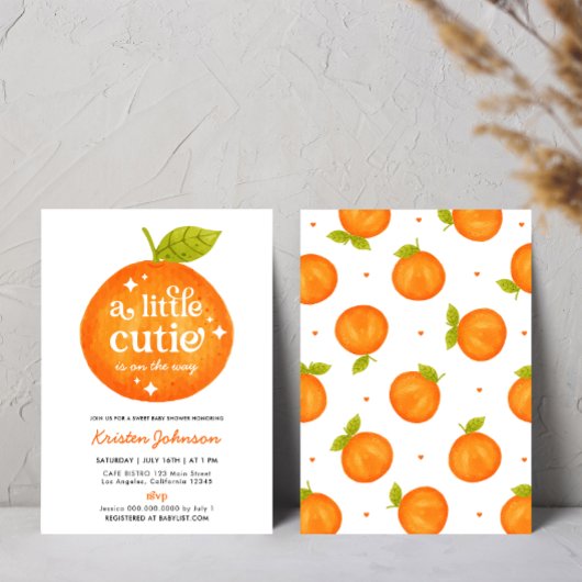 Kleine Cutie Sinaasappel Citrus Baby shower Invita Kaart