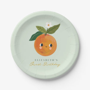 Kleine Cutie Sinaasappel Eerste Verjaardag Papieren Bordje
