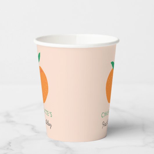 Kleine Cutie Sinaasappel Eerste Verjaardagspapier  Papieren Bekers (Links)