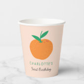 Kleine Cutie Sinaasappel Eerste Verjaardagspapier  Papieren Bekers (Voorkant)