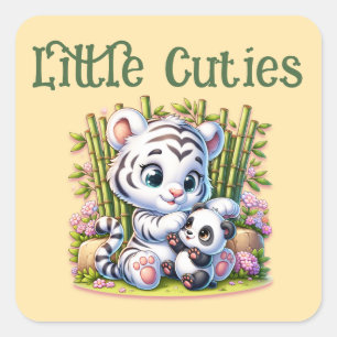 Kleine Cuties Panda & Tijger Vierkante Sticker